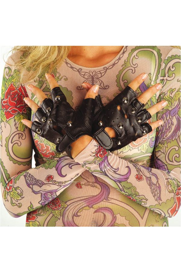 Carnival Accessories Punk Black Gloves 13cm