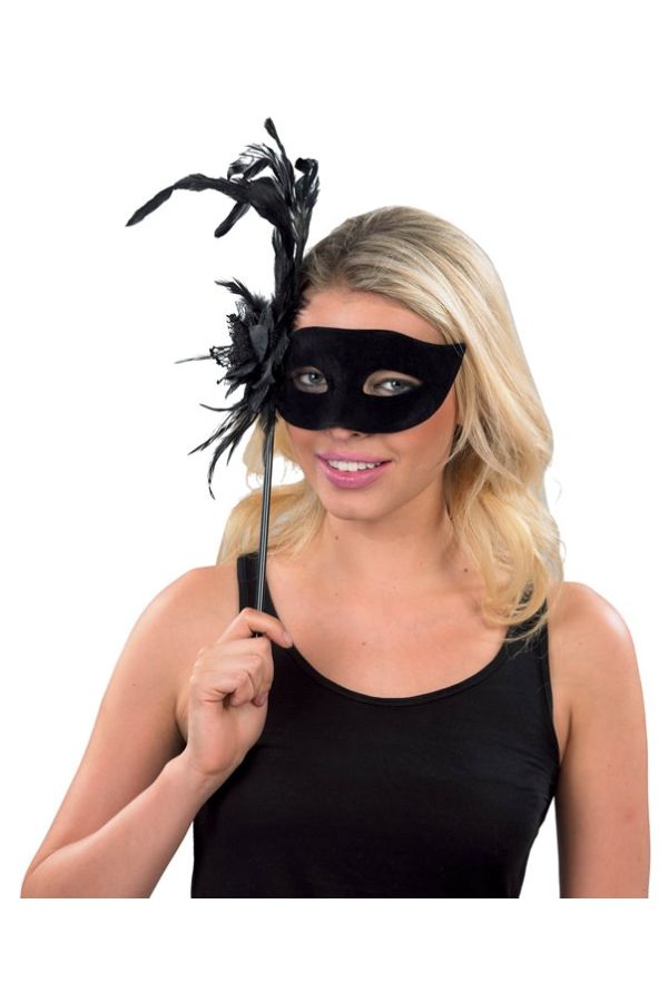 Carnival Accessories Black/Red Eye Mask With Pole